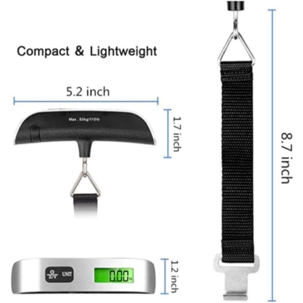 Bagagevægt, 110 lb/50 kg hængende bagagevægt til bagagevægt Fjederhængende vægt Fiskevægt Mini hængevægt