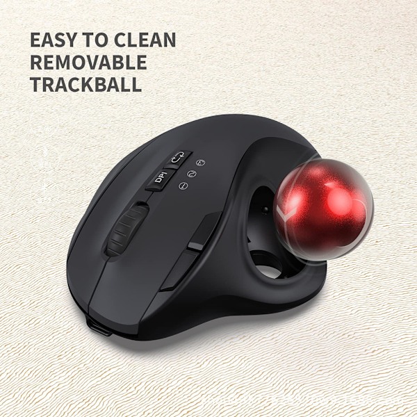 Svart 2.4G trådlös ergonomisk tumme trackballmus programmerbar knappdesign och 3-nivåers DPI-omkopplare