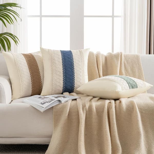 45x45 Bohemian Brown Textured Striped Woven Decorative Pillowcase