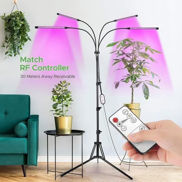 LED Grow Light Floor Stand Full Spectrum – 4 Heads Indoor Plant Lamp with Timer Remote Control Adjustable 1.6m Stand