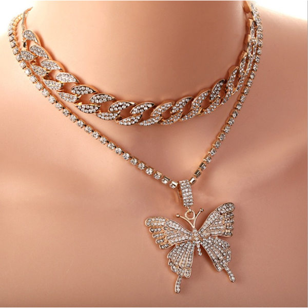 Halskæde til kvinder, Hip Hop Guld Krystal Choker Halskæde Kæde med Bling Bling Rhinestone Smykker Mode Tilbehør til Piger