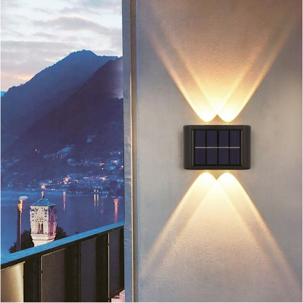 6 LED Solcellsbelysning Vägglampor, 2-pack Varmvit Utomhusbelysning Vägglampor för Hus, Nordisk Stil Belysningsdekoration för