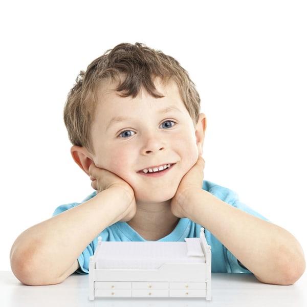 Mini Møbler Soverom Skuff Seng Modell To Lag Miniatyr Seng 1:12 Mini Hus Skuff Seng Hvit White