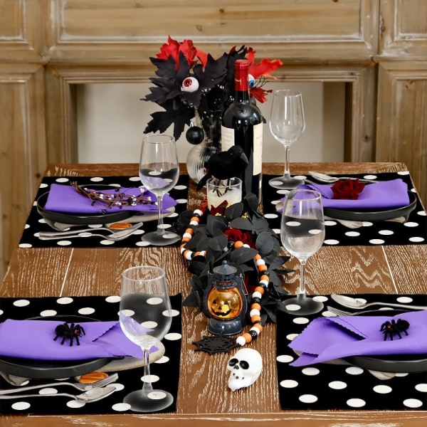 Halloween-pöytämatot 4 set , kurpitsa Spooky Ghost kausillinen säkkikangas polka dots maalaistalo sisäkeittiö ruokapöytä sisustus