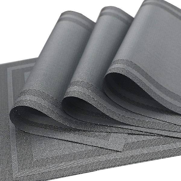 6 kpl pöytäliinoja, Ruudullinen Hopeaharmaa Lämpöä Kestävä Liukumaton PVC Pöytäliina Ruokailupöydälle Kestävä Kudottu Vinyyli Tahran Kestävä Pöytäliina