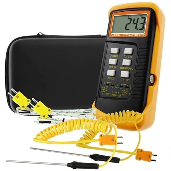 Dual Channel K-Type Thermocouple Thermometer (-50-1300°C) with 4 Probes - High Precision Handheld Temperature Tester