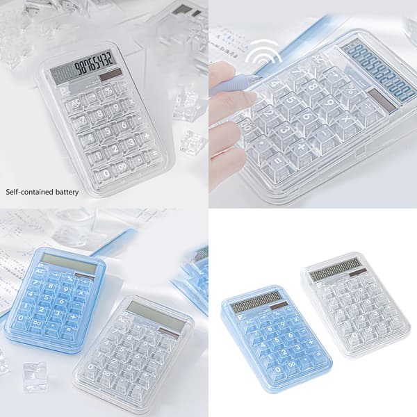 Semi-transparent Mechanical Calculator with Touch Buttons and 12-Digit Display - Blue Blue