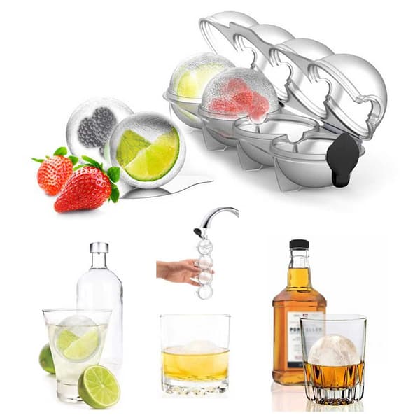 2-pak isform til isterninger, runde isterninger, isterningbakke, kugler, plast transparent