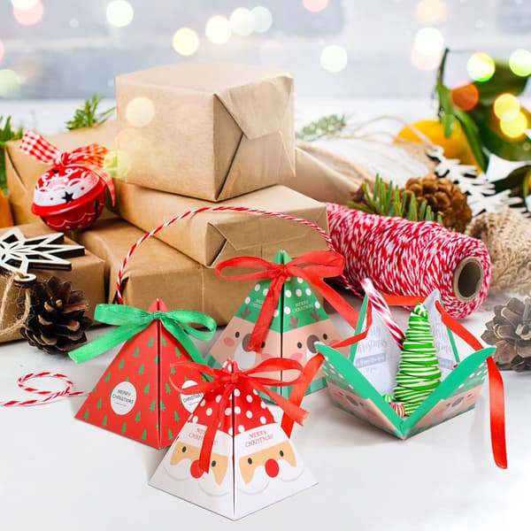 24 Christmas Candy Boxes Triangular Boxes with Ribbons for Biscui