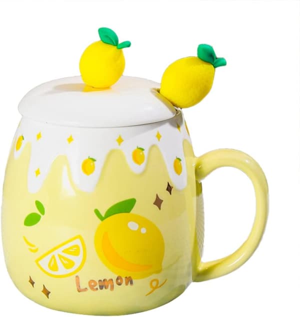 Keramisk Mugg Citron Kaffekopp Vattenkopp med Lock och Sked