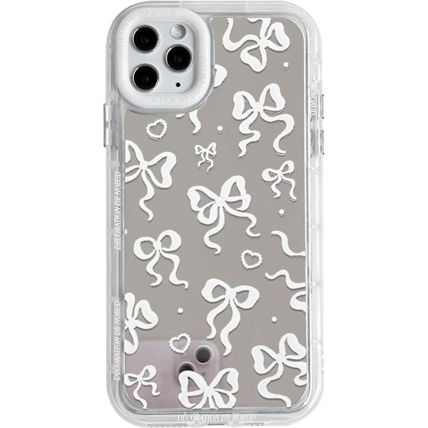 Compatible with iPhone 11 Pro Max Case Cute Mirror Bowknot Love Heart Pattern for Girls Ribbon Design Shockproof Protective Phone