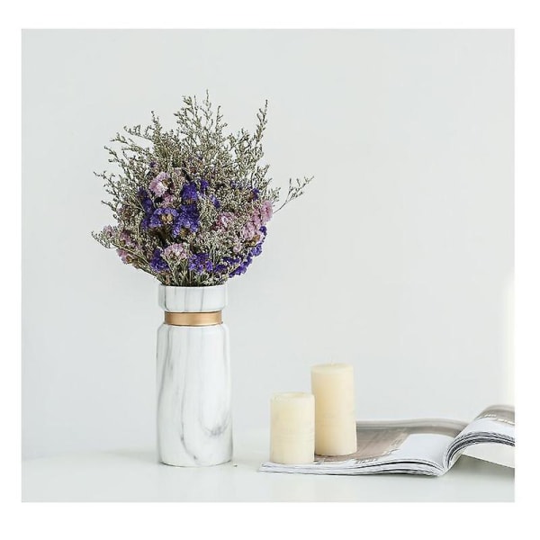 Keramisk Vas I Bohemisk Stil - Enkel & Modern - Perfekt För Förvaring Av Blommor, Pampasgräs & Andra Dekorativa Element - Matt Vit Marmorlook Med