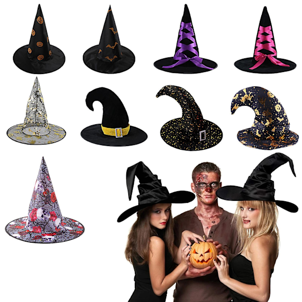 Häxhatt Halloween Påskfest Häxhatt Maskeradfest Trollkarlhatt Rekvisita HattE