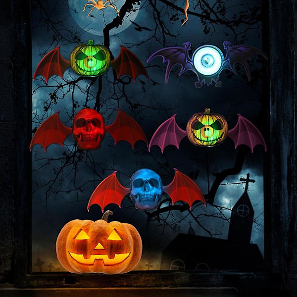 5-pakkauksen Halloween-lepakko-koristeet, jotka hohtavat pimeässä, värikkäät yövalot