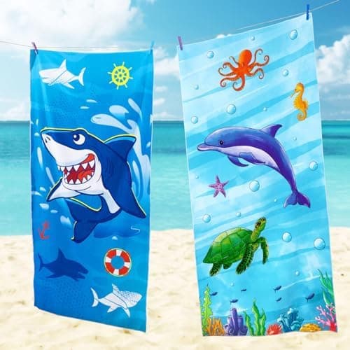 Badehåndklæde til børn – Ocean badehåndklæde 70 x 150 cm blød polyester absorberende badehåndklæde sport pool badehåndklæde til drenge piger