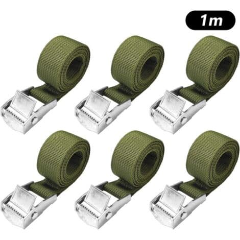 1m Tie-Down Straps - Pack of 6 x 25mm Ratchet Straps - 250kg Load Capacity - Polypropylene for Secure Transport
