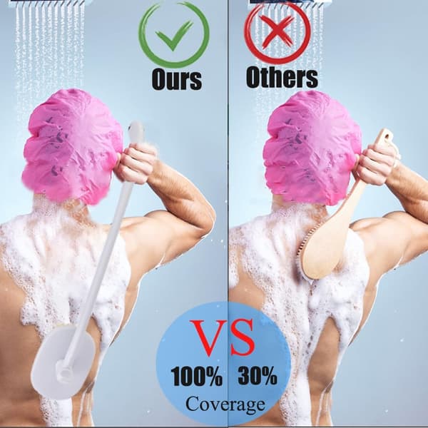 Back Scrubber Body Brush Long Handle for Shower, 3 in 1 Bath Scrubber Exfoliator, Stiff Bristle and Exfoliating Brush Head