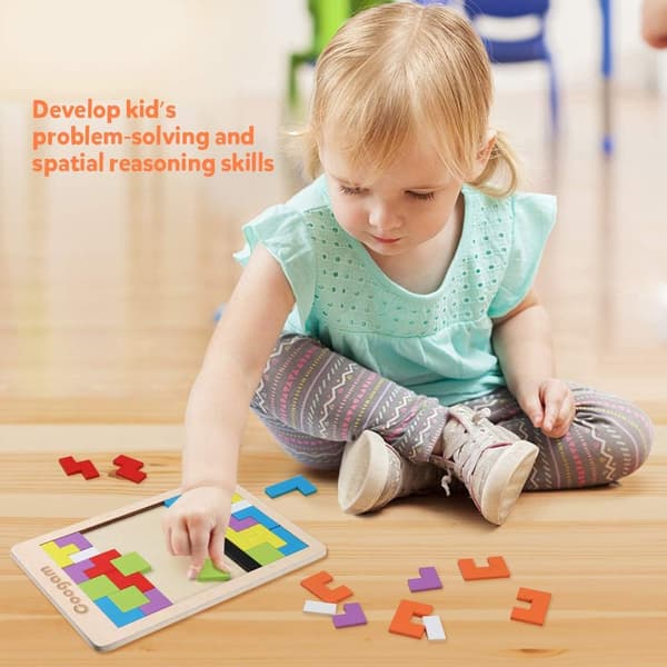 Träpussel Hjärnteasers Leksak Tangram Jigsaw Intelligen