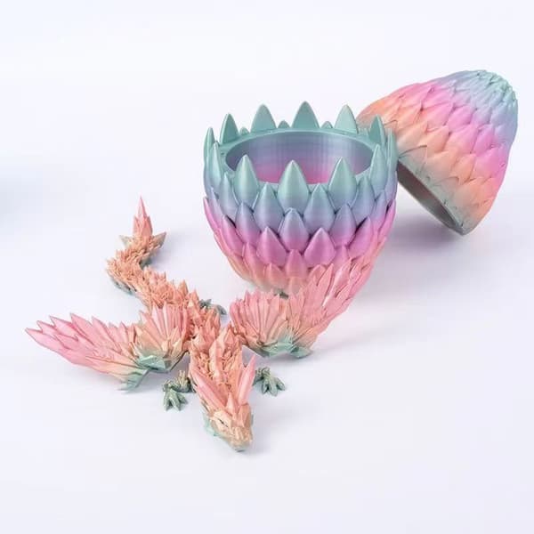 3D-printet bevinget flygende drage, drageegg-sett arrangement figur (godterifarge + drageegg)