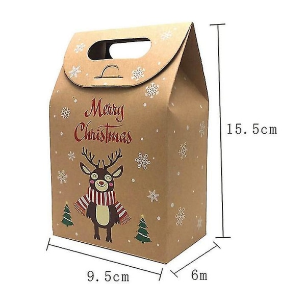 12 stykker julegaveposer, gaveposer med håndtak, juleposer, gaveposer i kraftpapir, fargerike julemønsterpapirposer, julegaveeske, G