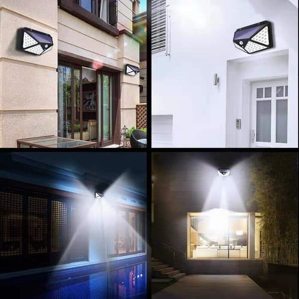 2-pakning 100 LED utendørs solcellelamper bevegelsessensor vegglampe