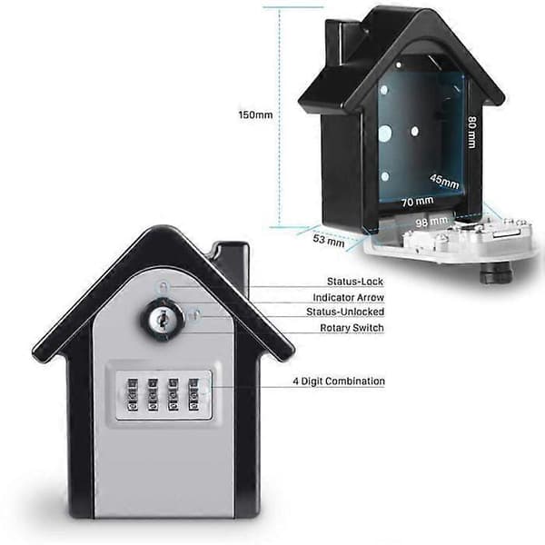1 pc (black) wall mounted key security box with digital code and emergency keys, large key security box XL size security box
