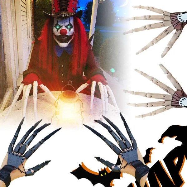 1 Par Halloween Ledade Fingrar Halloween Cosplay Rekvisita Flexibla Led Realistic Skelett Ben Klor Förlängare