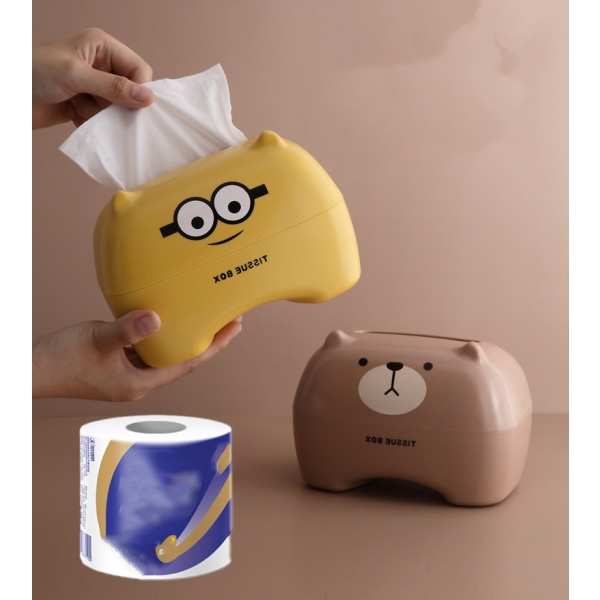 Tissue Box Tecknad Tissue Box Multifunktionell Tissue Box för toalett (brun björn