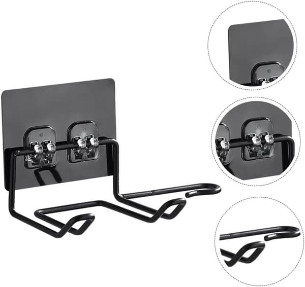 2-pack Wall Mounted Hair Dryer Holder with Shelf, No Drilling, No Stickers, Black