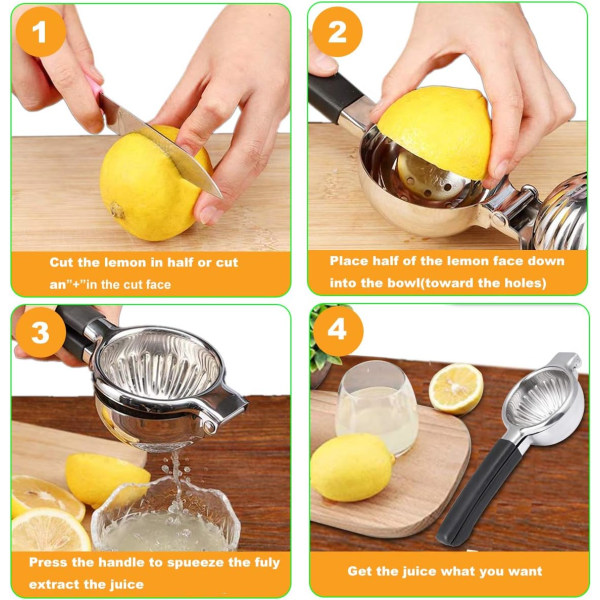 Exprimidor de limón de acero inoxidable 304, exprimidor de frutas manual, perfecto para naranjas, limones grandes y limas, prensa de metal de limón co