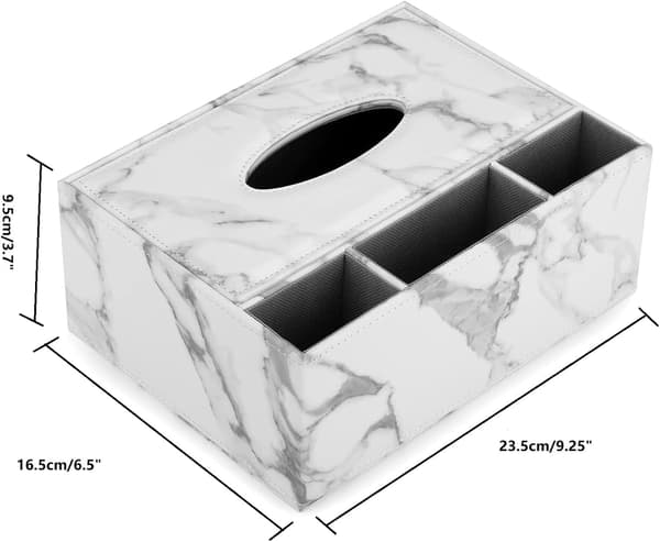 Large Rectangular PU Leather Tissue Box for Home and Office with Remote Control Compartment - Elegant Napkin Holder