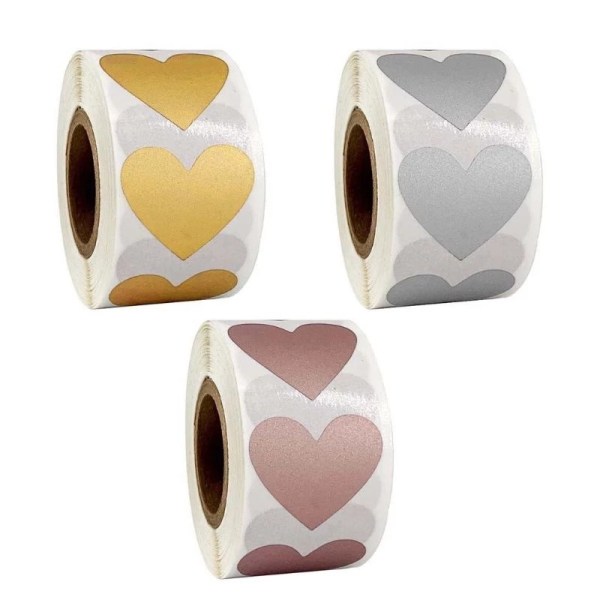 Love Heart Shape Naturlig Kraft Permanent selvklebende etikett 1,5'' Fargekoding Dot Labels 3 ruller 900 stk (Sølv Gylden Rose Gull)