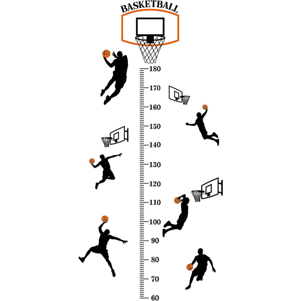 Basketball Skytesport Høydevekstdiagram Veggklistremerke Sett Selvklebende Høyde Klistremerker For Soverom, 90x30