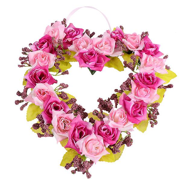 Kunstig Garland Hjerteformet Krans Væghængende Garland Livagtig Blomsterkrans Til Hjemmet Butik Fe Rosy 22X21CM