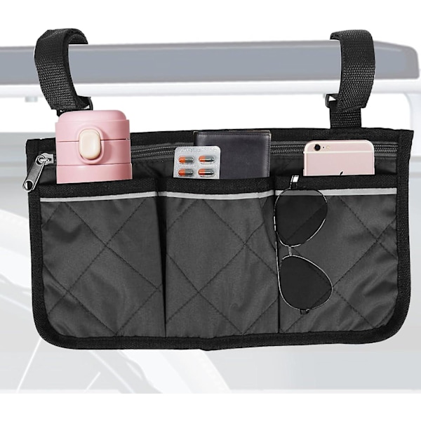 Kørestolstaske Organizer med Lommer, Multifunktionel Taske til Gåramme til Sort Rollator Opbevaringspose Organizer, Armlæns Sidetaske til Elektrisk Kørestol