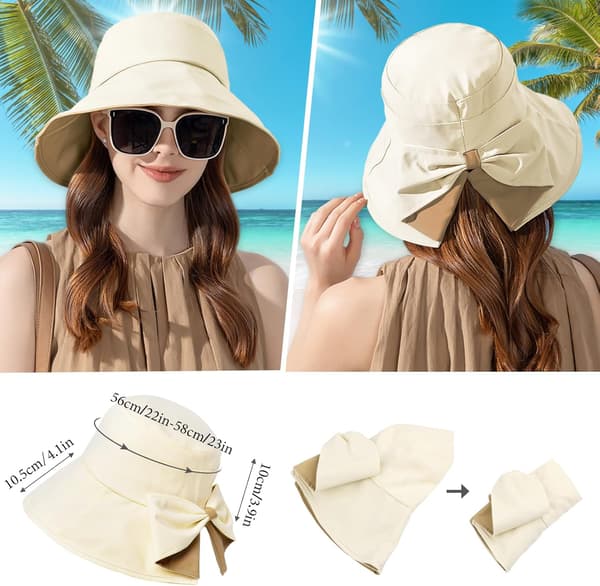 Beige, Damehat Sommer Foldbar Capeline Solhat Anti UV Bomuld
