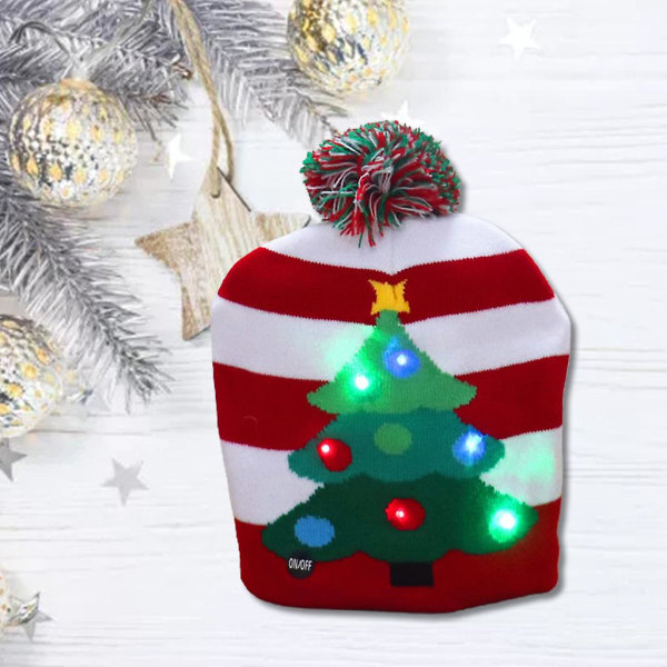 LED joulupukin hattu syttyy Joulupukin hattu joulukuusen ruma hattu Unisex neulottu pipo juhlien koristeluun