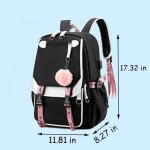 This cute black backpack is designed for teens and girls, has a USB port and has large capacity.