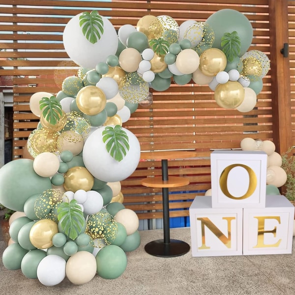 Fødselsdag Ballonbue Olivengrøn, Salviegrøn Ballon Girland Hvid Guld Konfetti Retro Grøn Ballon til Drengens Fødselsdagsfest, Ba