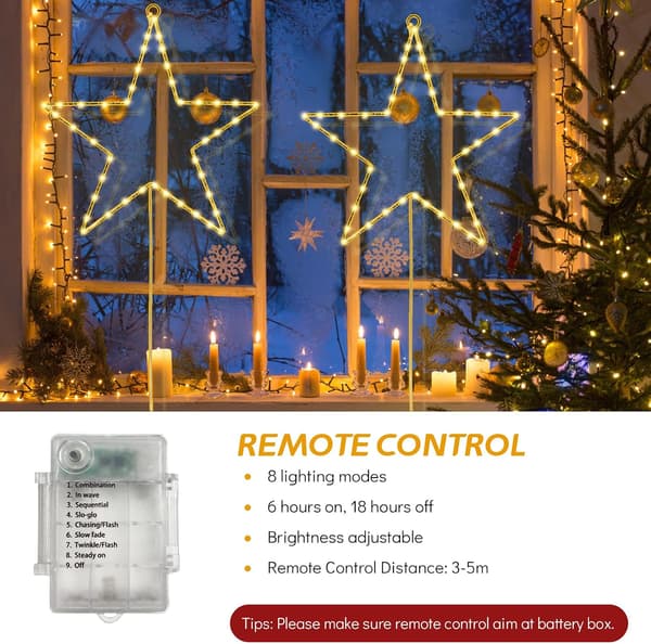 Christmas Window Lights, 3 Pack Battery Operated 66 LED Star Shaped Window Hanging Lights with 8 Lighting Modes & Remote Control (Warm White)