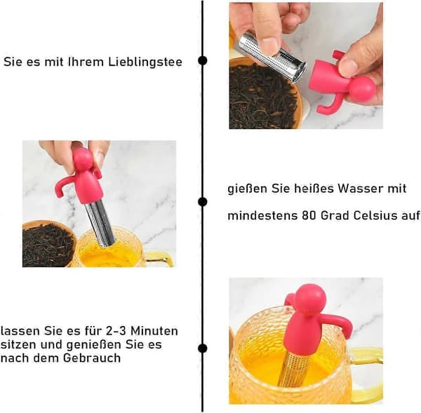 2 Pieces Tea Strainers, Human Shaped Silicone Tea Strainer, Drip-Proof Tea Infuser, Loose Leaf Tea Filter, Stainless Steel Tea Strainers