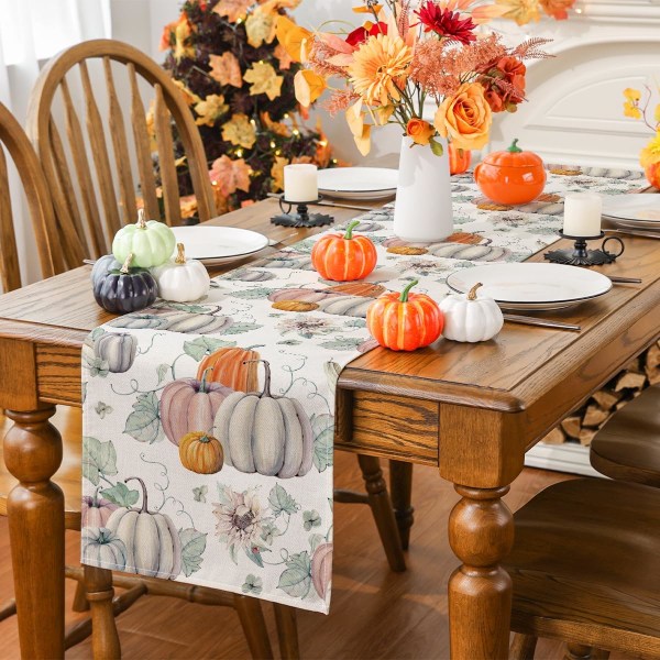 (13'' x 72'') Høstbordløper, Høstdekorasjoner for hjemmet, Gresskarhøstløper for bord, Sesongmessig høst, Thanksgiving-ferie