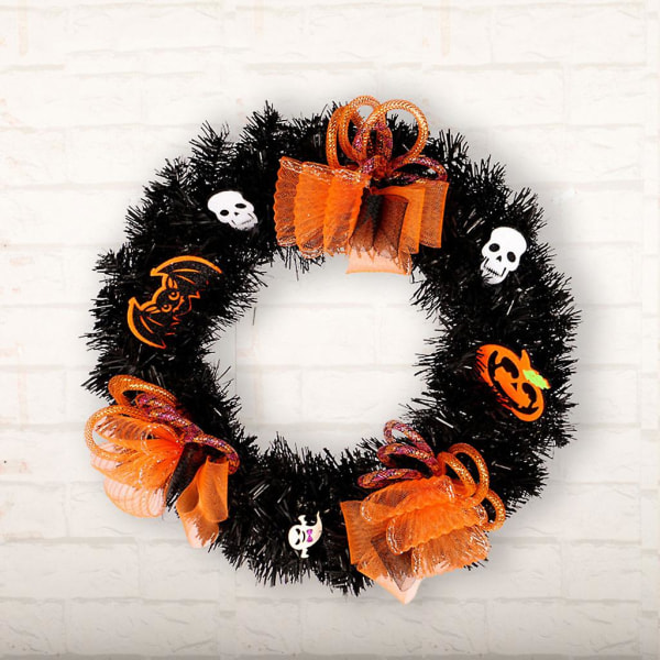 30/40cm Halloween Silkeblomst Spøgelseskranium Girland Væghængende Dør Vindue Dekoration 40cm Sort