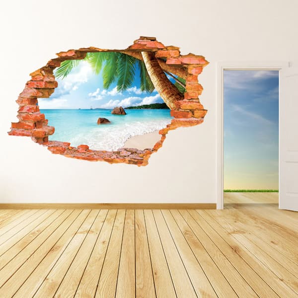 3D Self-Adhesive Removable (8001F Coconut Sea Beach (23.6\" X 35.4)