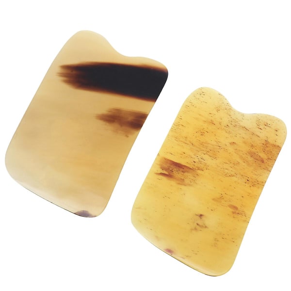 2 st Ansiktsspatel Gua Sha Platta Fyrkantig Oxhorn Skrapmassage Massageplatta