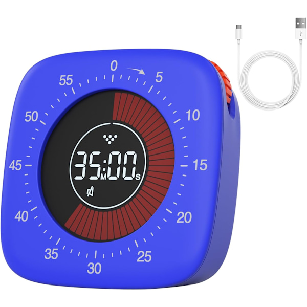 Oppladbar visuell timer (blå), digital timer med 4 alarmmoduser