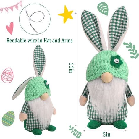 Easter Decorations in the Shape of a Gnome, a Set of 2 Plush Easter Bunnies.