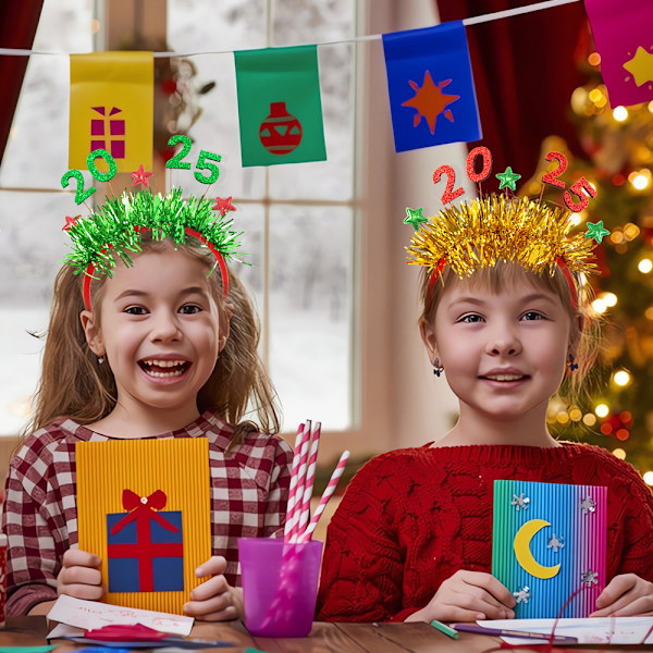 3 stk Hodebånd for kvinner med "Happy New Year", nyttårshatt med stjerner, nyttårspartytilbehør, julegaver
