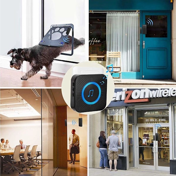 Trådløs Dørklokke med 2 Modtagere, Vandafvisende Mini Dørklokke Rækkevidde 110dB Lydløs Tilstand 58 Dørklokker & Farverigt LED Blinkende