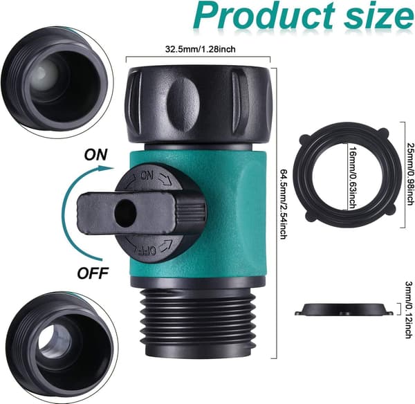 ABS Shut-Off Valve for Garden Hose, 3/4\" Threaded Ball Valve Shut-Off Hose Adapter (6-Pack)